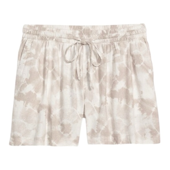 NEW Old Navy Cream and White Tie Dye Artsy Coastal Linen Blend Shorts Size XL - Picture 2 of 11